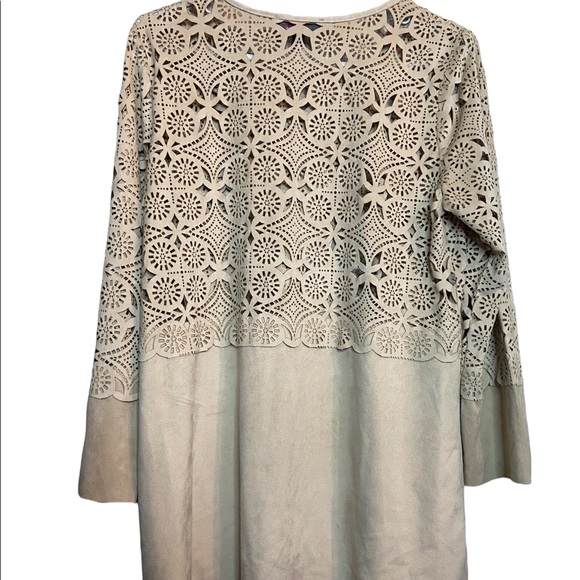 Alberto Makali tan ecru metallic studded Laser cutout ladies tunic medium med - Picture 3 of 8
